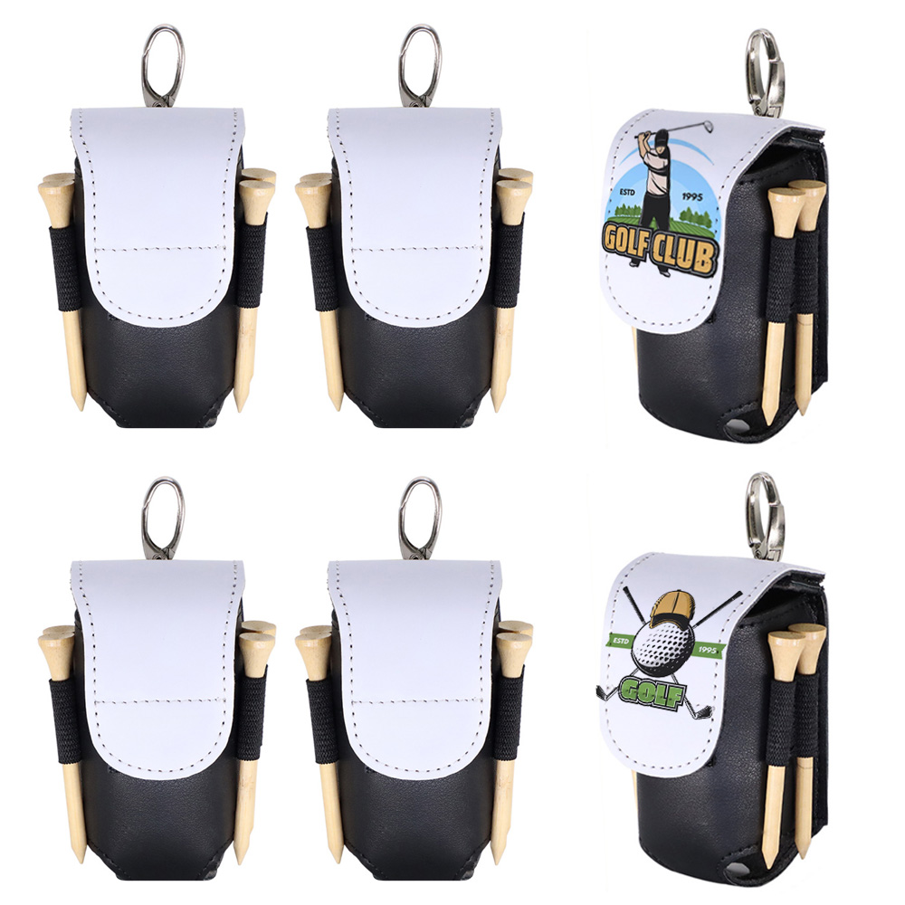 Sublimation Blank PU Leather Golf Mini Hanging Bag with Velcro Closure Heat Transfer DIY Golf Ball & Tee Storage Bag
