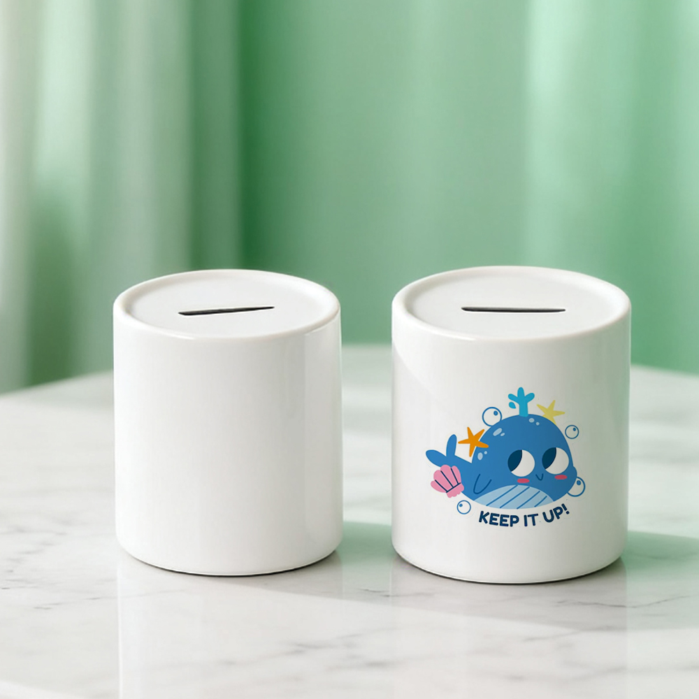 Blank Sublimation Ceramic Piggy Bank - Sublimation & Heat Transfer Printable Round Ceramic Coin Bank, Customizable Cylinder Ceramic Money Jar