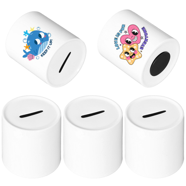 Blank Sublimation Ceramic Piggy Bank - Sublimation & Heat Transfer Printable Round Ceramic Coin Bank, Customizable Cylinder Ceramic Money Jar