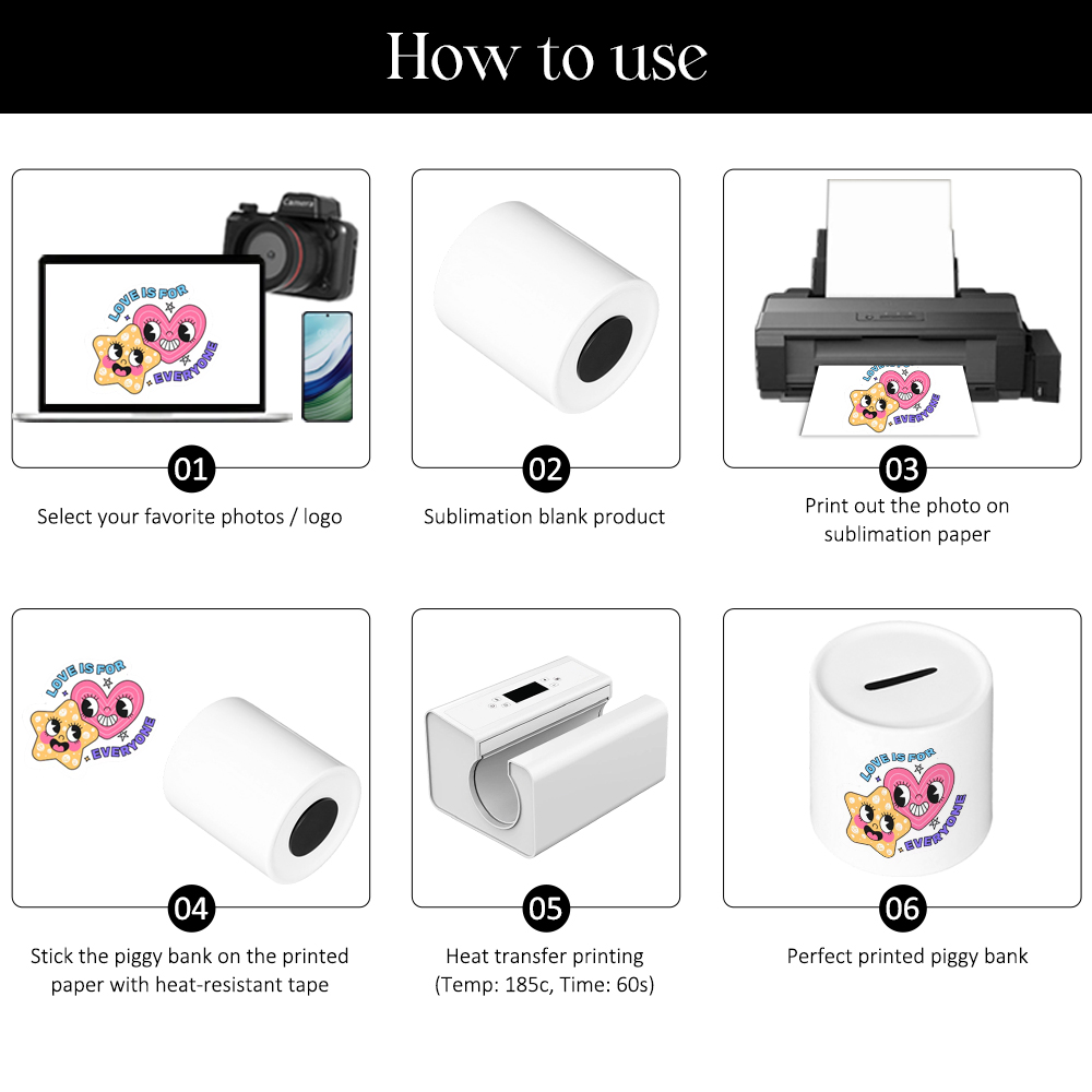 Blank Sublimation Ceramic Piggy Bank - Sublimation & Heat Transfer Printable Round Ceramic Coin Bank, Customizable Cylinder Ceramic Money Jar