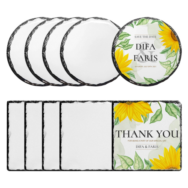 Blank Sublimation Rock Painting Coaster - Heat Transfer Printable Stone-Like Coaster, Customizable Rock Photo Frame Drink Coaster | Heat-Transfer Ready Stone-Patterned Cup Mat for Home/Bar