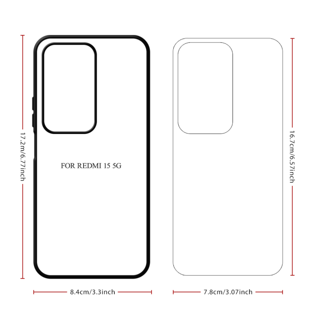 New Arrival Sublimation Blank 2D TPU Phone Case for Redmi 15 4G/5G, Redmi 15C DIY Phone Cover with Aluminum Sheet