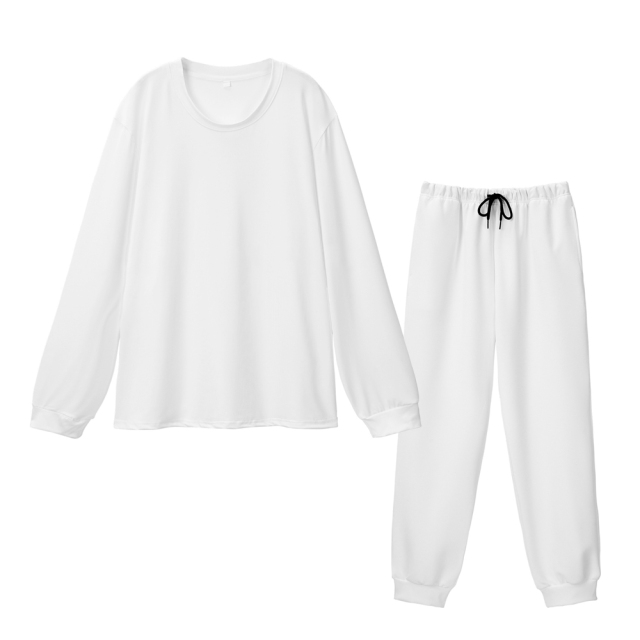 Blank Sublimation Milk Silk Crew Neck Pajama Set - Long Sleeve & Pants, Detailed Sizing for Kids & Adults | Heat Transfer Customizable Soft Milk Silk Sleepwear with Round Neck