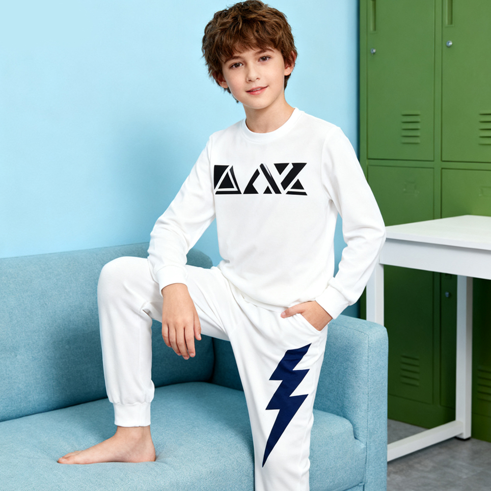 Blank Sublimation Milk Silk Crew Neck Pajama Set - Long Sleeve & Pants, Detailed Sizing for Kids & Adults | Heat Transfer Customizable Soft Milk Silk Sleepwear with Round Neck
