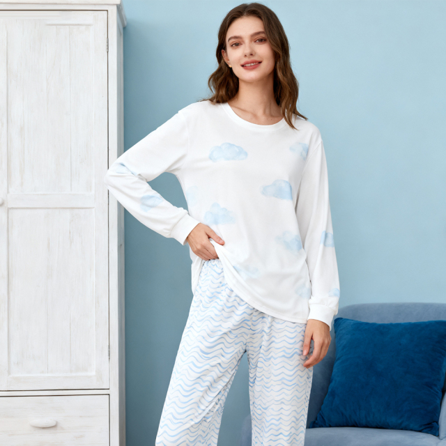 Blank Sublimation Milk Silk Crew Neck Pajama Set - Long Sleeve & Pants, Detailed Sizing for Kids & Adults | Heat Transfer Customizable Soft Milk Silk Sleepwear with Round Neck