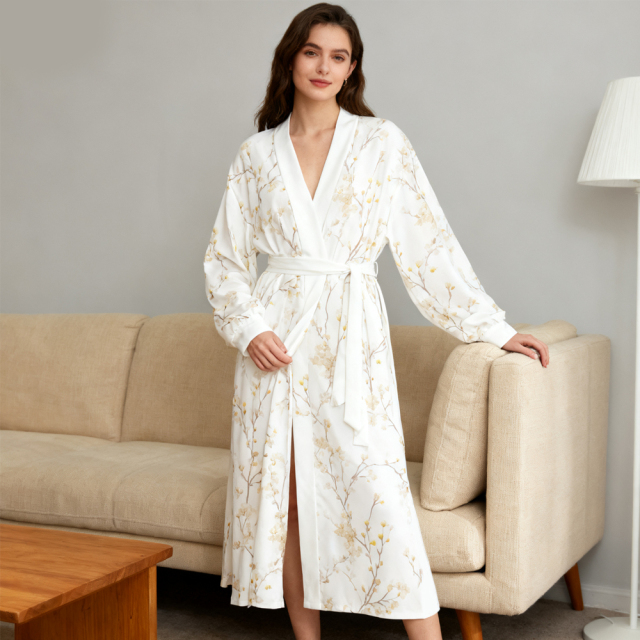 Blank Sublimation Lightweight Milk Silk Robe - 200g Fabric (40D 90% Polyester + 10% Spandex), Sublimation & Heat Transfer Printable | Customizable Soft Milk Silk Loungewear Sleep Robe