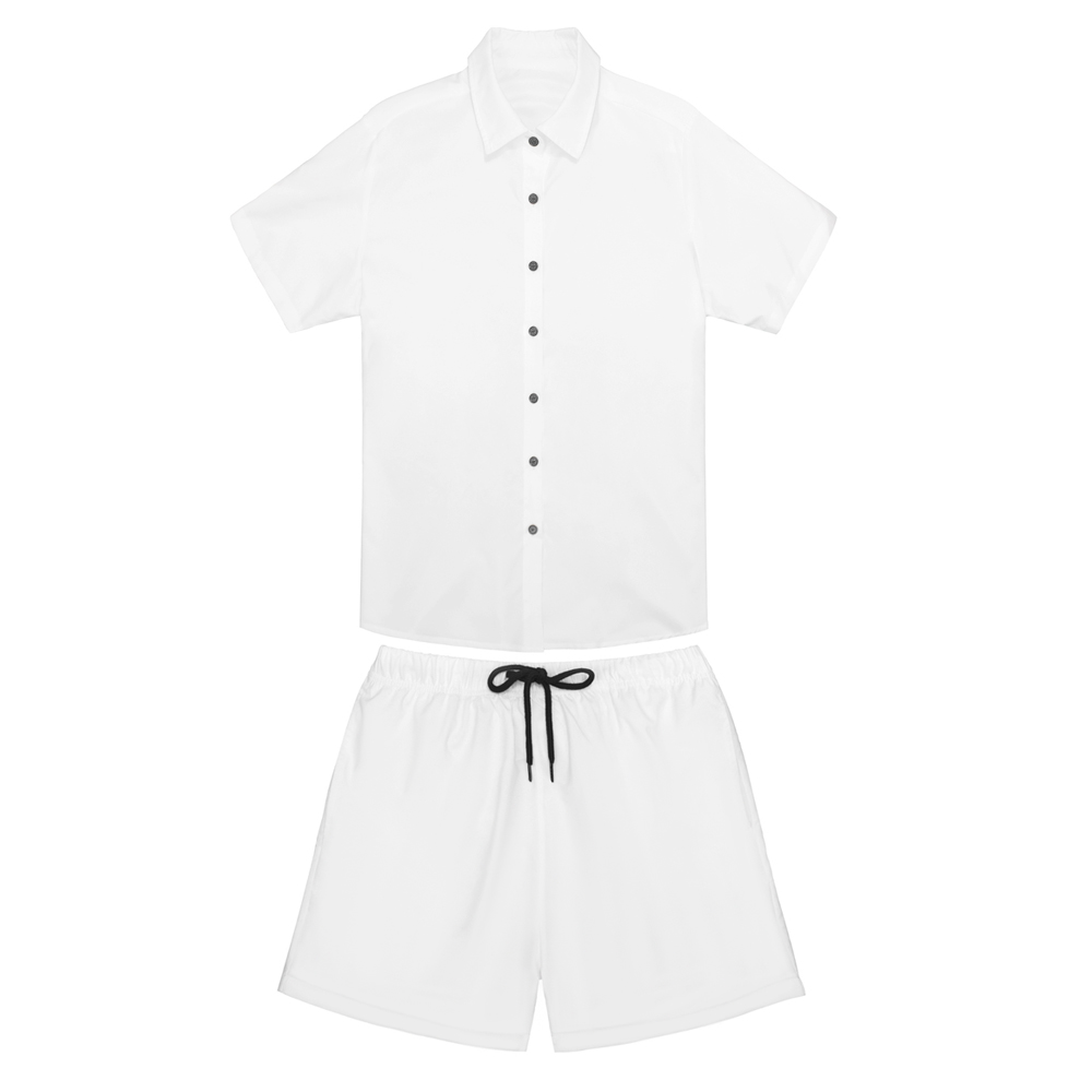 Blank Sublimation Hawaiian Short-Sleeve Shirt & Beach Shorts Set - 120g Four-Sided Bullet Fabric, Adjustable Drawstring Waist | Heat Transfer Printable Casual Outfit (XS-5XL)