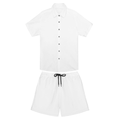 Blank Sublimation Hawaiian Short-Sleeve Shirt & Beach Shorts Set - 120g Four-Sided Bullet Fabric, Adjustable Drawstring Waist | Heat Transfer Printable Casual Outfit (XS-5XL)