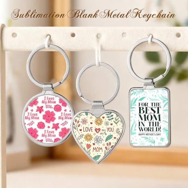 Sublimation Metal Keychains Blank Printable Keyring Heat Press DIY Personalized for Branding & Events Circle, Heart, Rectangle Shape