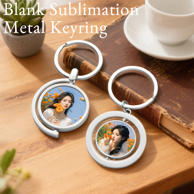 DIY Sublimation 360 Degrees Rotatable Keychain Blank Double-sided Printing Decoration Heat Press Metal Pendant Keychain Small Gift