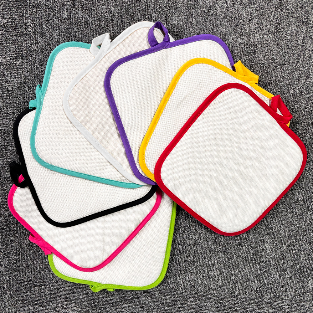 Sublimation Colorful Edge Blank Pod Pad Heat Resistant Linen Pot Pad Sublimation Pot Mat Heat Press