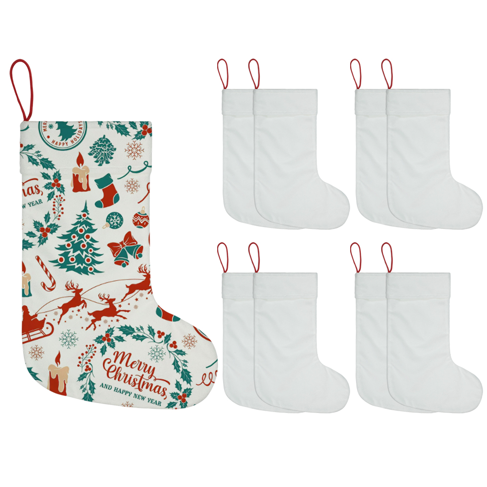 Sublimation Xmas Velvet Christmas Socks with Hanging Ornaments Crystaline Velvet and Linen Blank Xmas Stocking For Christmas Decoration