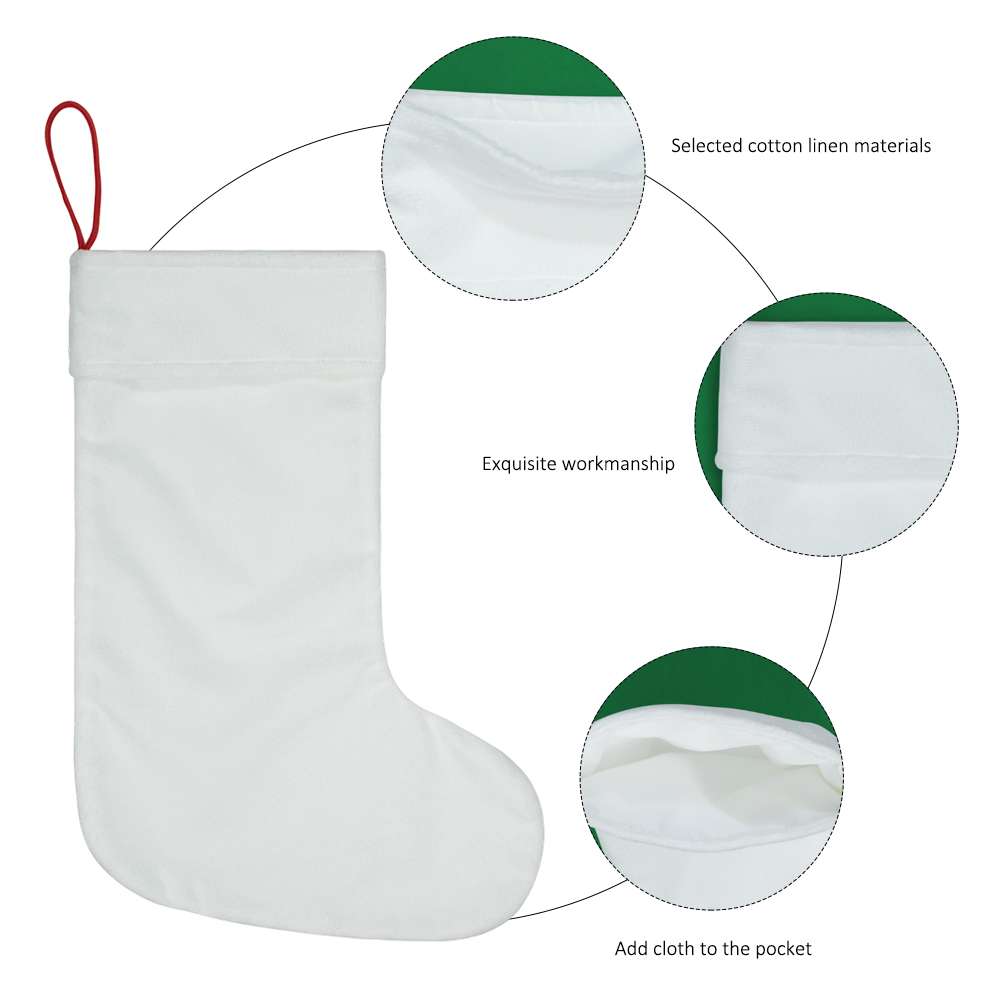 Sublimation Xmas Velvet Christmas Socks with Hanging Ornaments Crystaline Velvet and Linen Blank Xmas Stocking For Christmas Decoration
