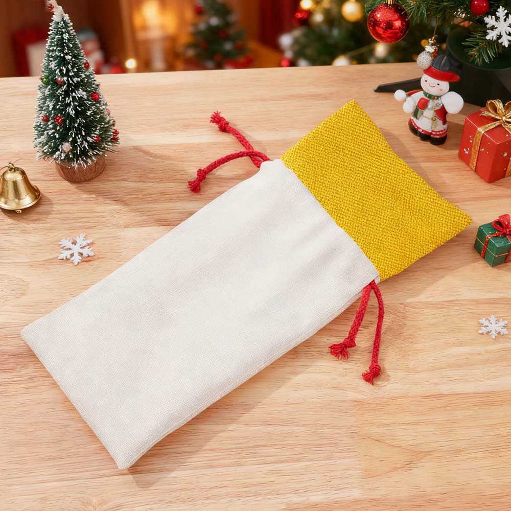Colorful Eco Friendly Custom Logo Single Bottle Wine Packaging Burlap cotton Jute Christmas Linen Wine Bag Wine Drawstring Bag 13 Colors to Choose