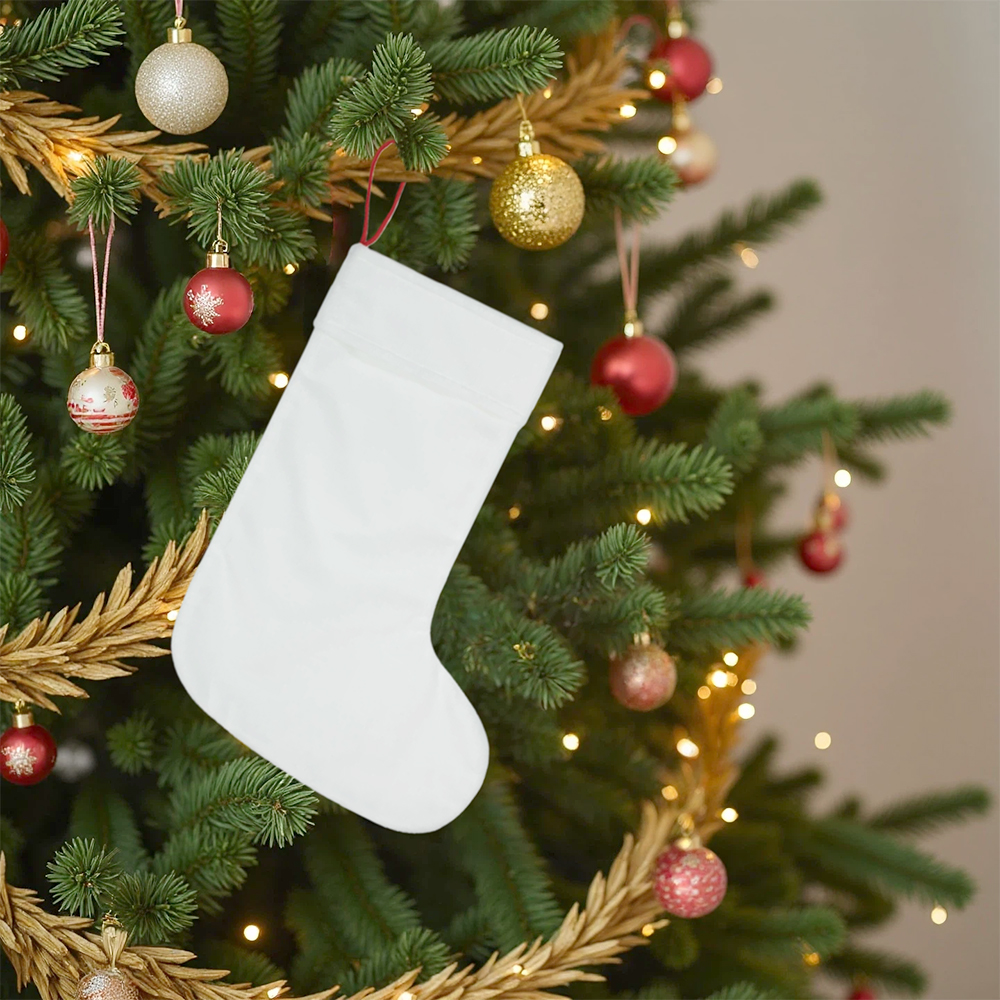 Sublimation Xmas Velvet Christmas Socks with Hanging Ornaments Crystaline Velvet and Linen Blank Xmas Stocking For Christmas Decoration