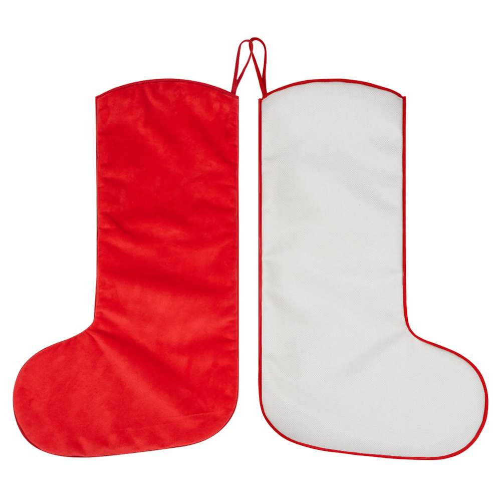 300g Linen Xmas Socks Sublimation Cotton Linen Christmas Stocking with Red Rim, Hemmed Edges, Tree Decoration & Kids' Gift Bag