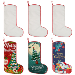 300g Linen Xmas Socks Sublimation Cotton Linen Christmas Stocking with Red Rim, Hemmed Edges, Tree Decoration & Kids' Gift Bag