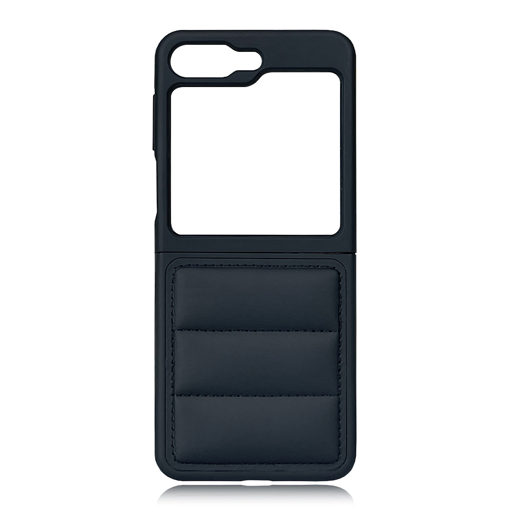 Blank PU Wave Pattern Padded Down Jacket Phone Case - Black for Samsung Z Flip 6/5/4/3, Z Fold 6,5,4,3 Series