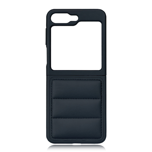 Black PU Wave-Patterned Jacket Phone Case - For Samsung Z Flip 6/5/4/3, Z Fold 6,5,4,3 Series, Quilted Down Jacket Style Phone Cover with Anti-Slip Side