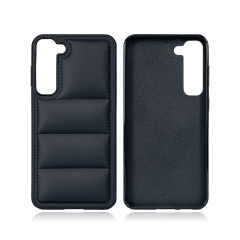 Black PU Wave-Patterned Jacket Phone Case - For Samsung S23, S24, S25 Series, Quilted Down Jacket Style Phone Cover with Anti-Slip Side