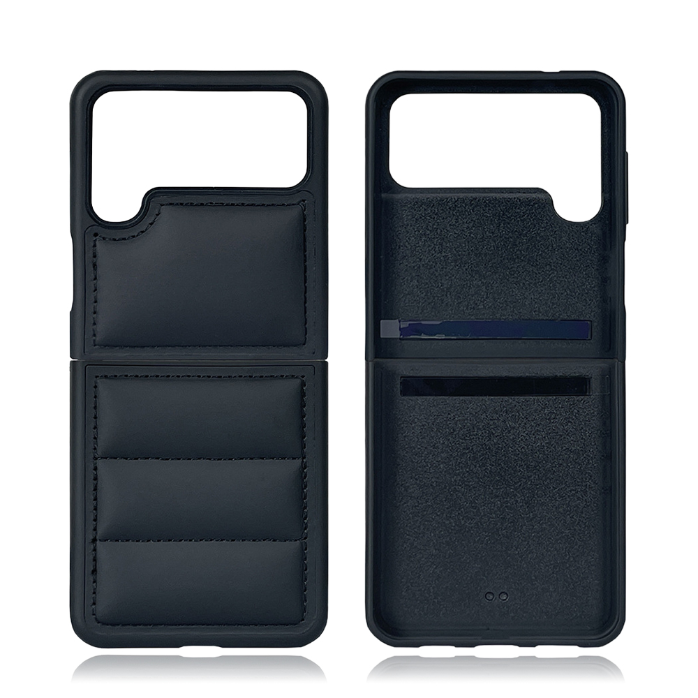 Blank PU Wave Pattern Padded Down Jacket Phone Case - Black for Samsung Z Flip 6/5/4/3, Z Fold 6,5,4,3 Series