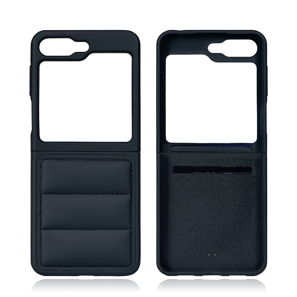 Blank PU Wave Pattern Padded Down Jacket Phone Case - Black for Samsung Z Flip 6/5/4/3, Z Fold 6,5,4,3 Series