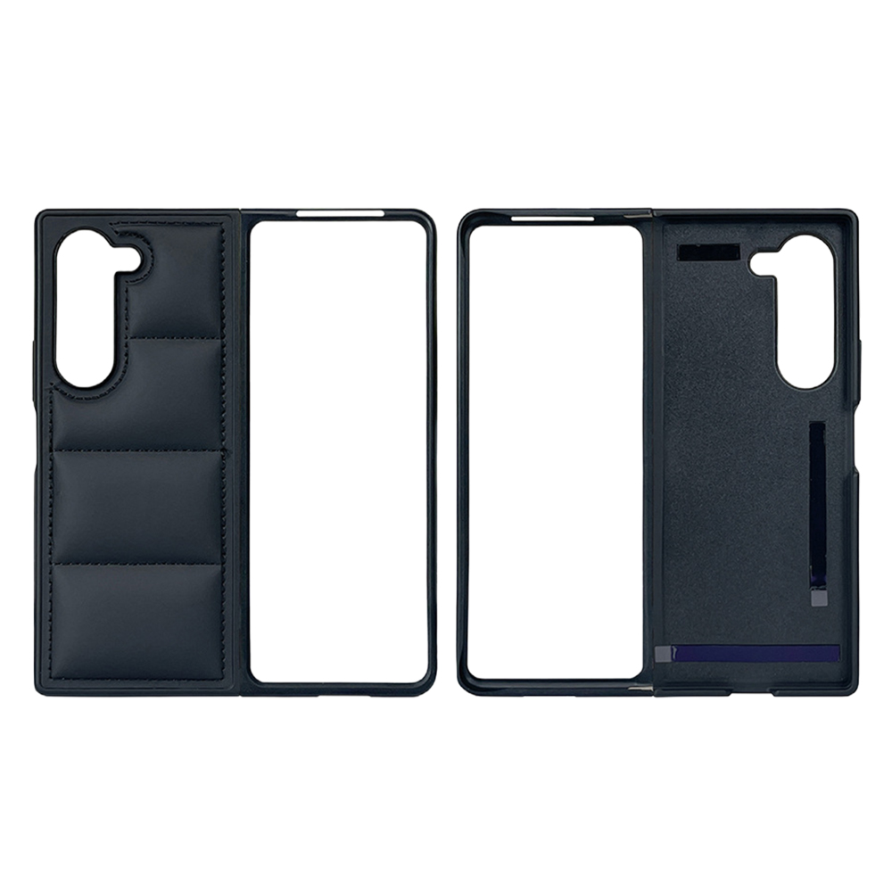 Blank PU Wave Pattern Padded Down Jacket Phone Case - Black for Samsung Z Flip 6/5/4/3, Z Fold 6,5,4,3 Series