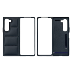 Black PU Wave-Patterned Jacket Phone Case - For Samsung Z Flip 6/5/4/3, Z Fold 6,5,4,3 Series, Quilted Down Jacket Style Phone Cover with Anti-Slip Side