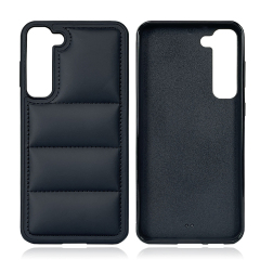 Black PU Wave-Patterned Jacket Phone Case - For Samsung S23, S24, S25 Series, Quilted Down Jacket Style Phone Cover with Anti-Slip Side