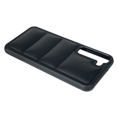 Black PU Wave-Patterned Jacket Phone Case - For Samsung S23, S24, S25 Series, Quilted Down Jacket Style Phone Cover with Anti-Slip Side