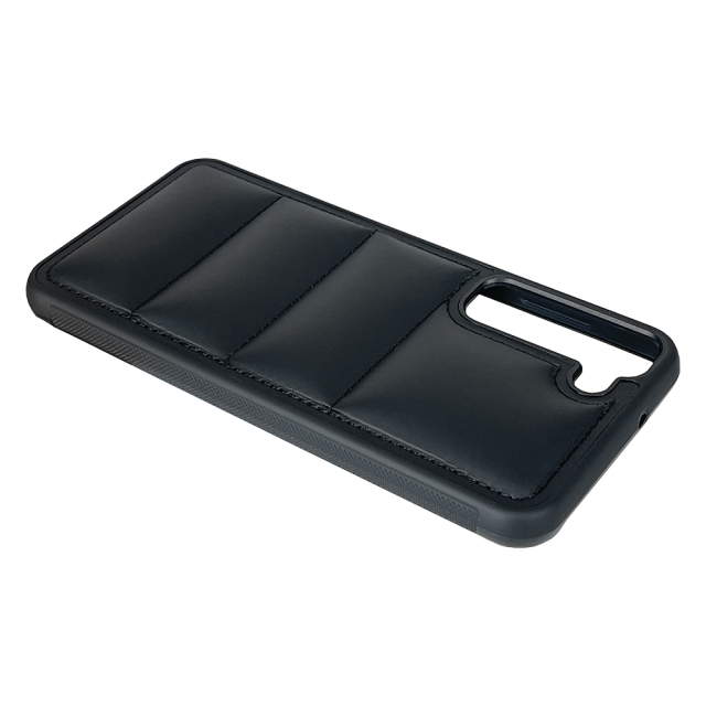 Black PU Wave-Patterned Jacket Phone Case - For Samsung S23, S24, S25 Series, Quilted Down Jacket Style Phone Cover with Anti-Slip Side