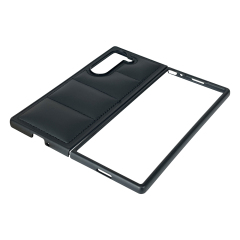 Black PU Wave-Patterned Jacket Phone Case - For Samsung Z Flip 6/5/4/3, Z Fold 6,5,4,3 Series, Quilted Down Jacket Style Phone Cover with Anti-Slip Side