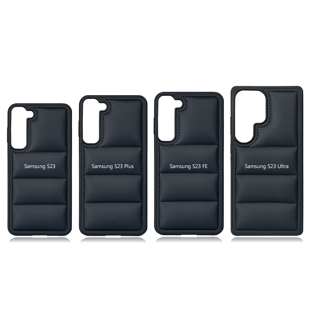 Black PU Wave-Patterned Jacket Phone Case - For Samsung S23, S24, S25 Series, Quilted Down Jacket Style Phone Cover with Anti-Slip Side