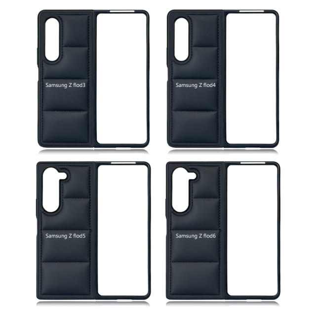 Black PU Wave-Patterned Jacket Phone Case - For Samsung Z Flip 6/5/4/3, Z Fold 6,5,4,3 Series, Quilted Down Jacket Style Phone Cover with Anti-Slip Side