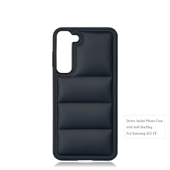 Black PU Wave-Patterned Jacket Phone Case - For Samsung S23, S24, S25 Series, Quilted Down Jacket Style Phone Cover with Anti-Slip Side