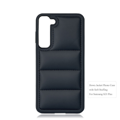 Black PU Wave-Patterned Jacket Phone Case - For Samsung S23, S24, S25 Series, Quilted Down Jacket Style Phone Cover with Anti-Slip Side
