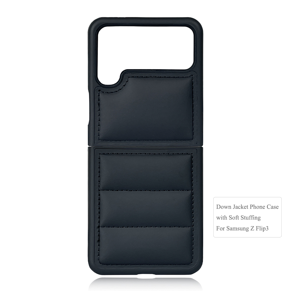 Blank PU Wave Pattern Padded Down Jacket Phone Case - Black for Samsung Z Flip 6/5/4/3, Z Fold 6,5,4,3 Series