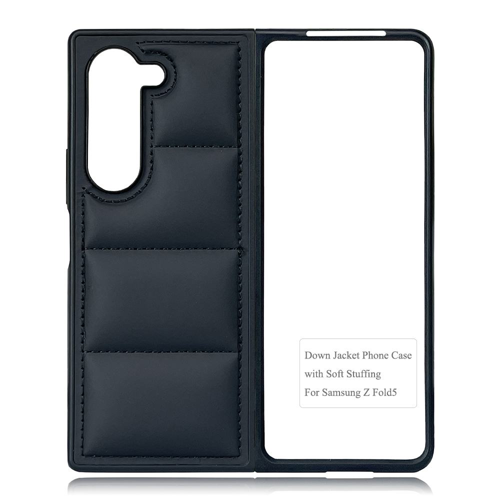 Blank PU Wave Pattern Padded Down Jacket Phone Case - Black for Samsung Z Flip 6/5/4/3, Z Fold 6,5,4,3 Series