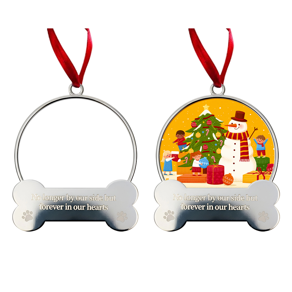 Blank Sublimation Metal Dog Bone Christmas Ornament - Silver Pet Memorial Hanging Decor | Heat-Transfer Ready Holiday Tree Ornament