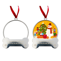 Blank Sublimation Metal Dog Bone Christmas Ornament - Silver Pet Memorial Hanging Decor | Heat-Transfer Ready Holiday Tree Ornament