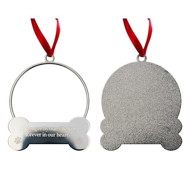 Blank Sublimation Metal Dog Bone Christmas Ornament - Silver Pet Memorial Hanging Decor | Heat-Transfer Ready Holiday Tree Ornament