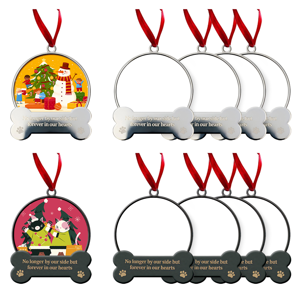 Blank Sublimation Metal Dog Bone Christmas Ornament - Silver Pet Memorial Hanging Decor | Heat-Transfer Ready Holiday Tree Ornament