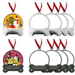 Blank Sublimation Metal Dog Bone Christmas Ornament - Silver Pet Memorial Hanging Decor | Heat-Transfer Ready Holiday Tree Ornament