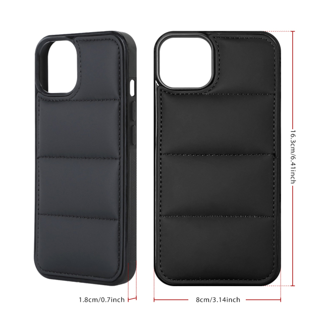 PU Wave-Patterned Padded Down Jacket Phone Case for iPhone 17 Series - 5 Colors (Black/White/Pink/Purple/Green) | Quilted Protective Phone Cover