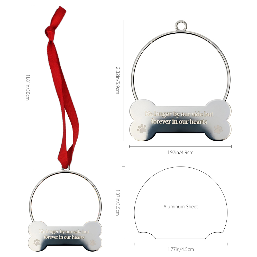 Blank Sublimation Metal Dog Bone Christmas Ornament - Silver Pet Memorial Hanging Decor | Heat-Transfer Ready Holiday Tree Ornament