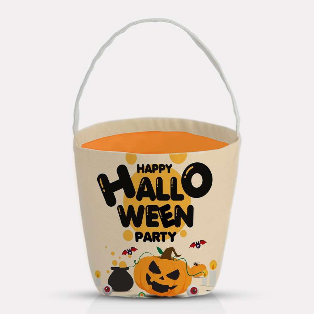 Blank Sublimation Pumpkin-Shaped Canvas Tote Bag - Customizable Heat-Transfer Halloween & Party Bucket Bag with Handle