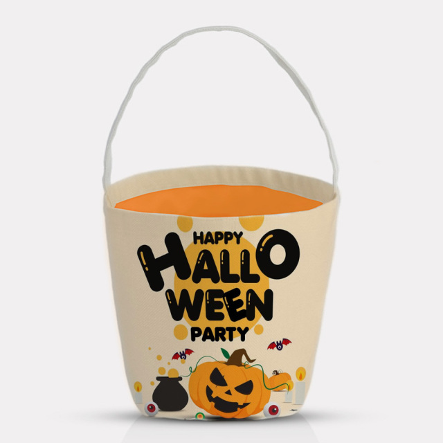 Blank Sublimation Pumpkin-Shaped Canvas Tote Bag - Customizable Heat-Transfer Halloween & Party Bucket Bag with Handle