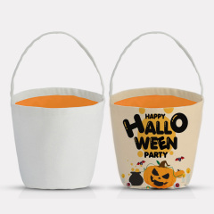 Blank Sublimation Pumpkin-Shaped Canvas Tote Bag - Customizable Heat-Transfer Halloween & Party Bucket Bag with Handle