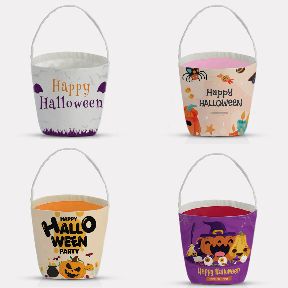 Blank Sublimation Pumpkin-Shaped Canvas Tote Bag - Customizable Heat-Transfer Halloween & Party Bucket Bag with Handle
