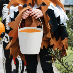 Blank Sublimation Pumpkin-Shaped Canvas Tote Bag - Customizable Heat-Transfer Halloween & Party Bucket Bag with Handle